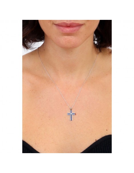 Amen | Croci | Collana in argento 925‰ croce e zirconi bianchi e zirconi blu | CLCRBABBBLZ