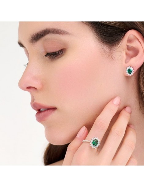 Amen | Lady | Orecchini in argento 925‰ con zircone verde e zirconi bianchi | ORLDMBBVE