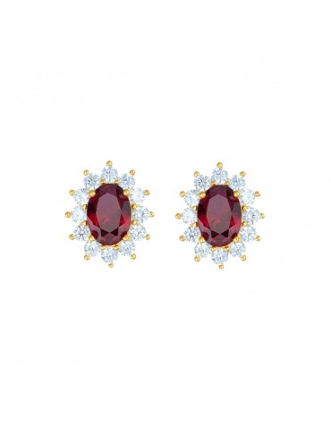 Amen | Lady | Orecchini in argento 925‰ dorato con zircone rosso e zirconi bianchi | ORLDMGBR