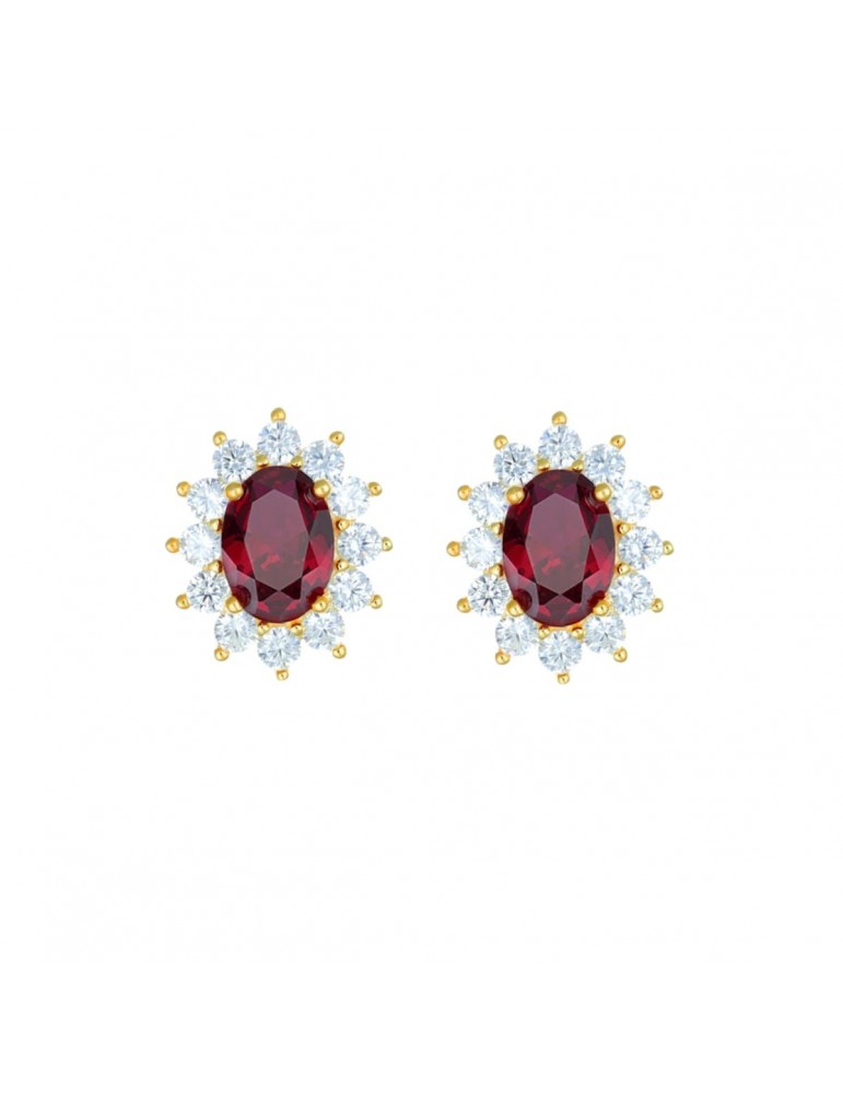 Amen | Lady | Orecchini in argento 925‰ dorato con zircone rosso e zirconi bianchi | ORLDMGBR