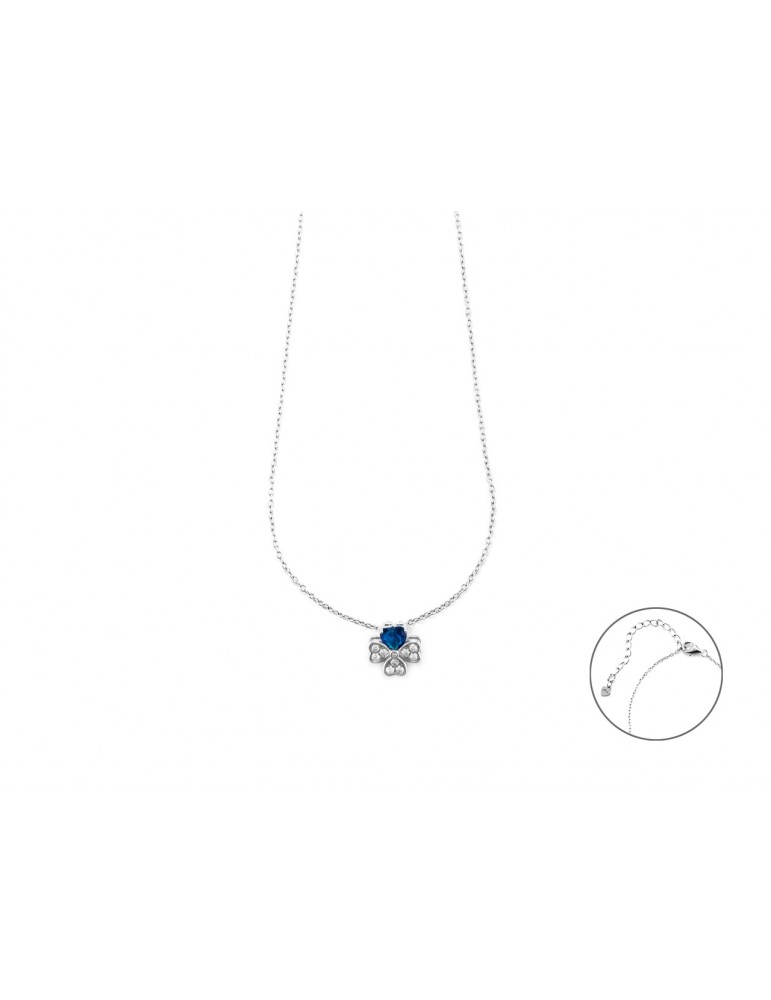 4US Paciotti | Collana in argento 925‰ con quadrifoglio zircone blu e zirconi bianchi | 4UCL7168W