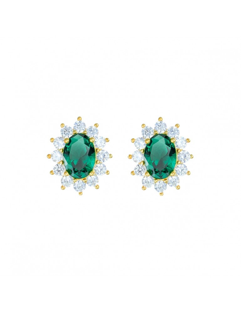 Amen | Lady | Orecchini in argento 925‰ dorato con zircone verde e zirconi bianchi | ORLDMGBVE