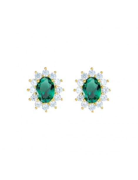 Amen | Lady | Orecchini in argento 925‰ dorato con zircone verde e zirconi bianchi | ORLDMGBVE