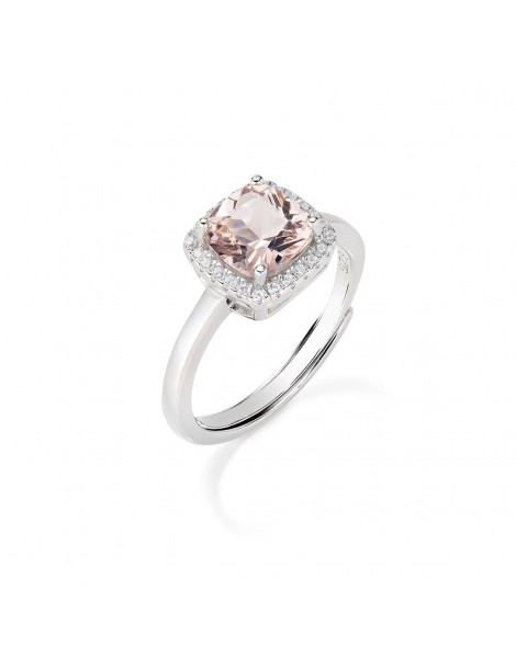 Amen | Lady Diamonds | Anello in argento 925‰ con morganite sintetica e zirconi bianchi | RQUABBMOZ