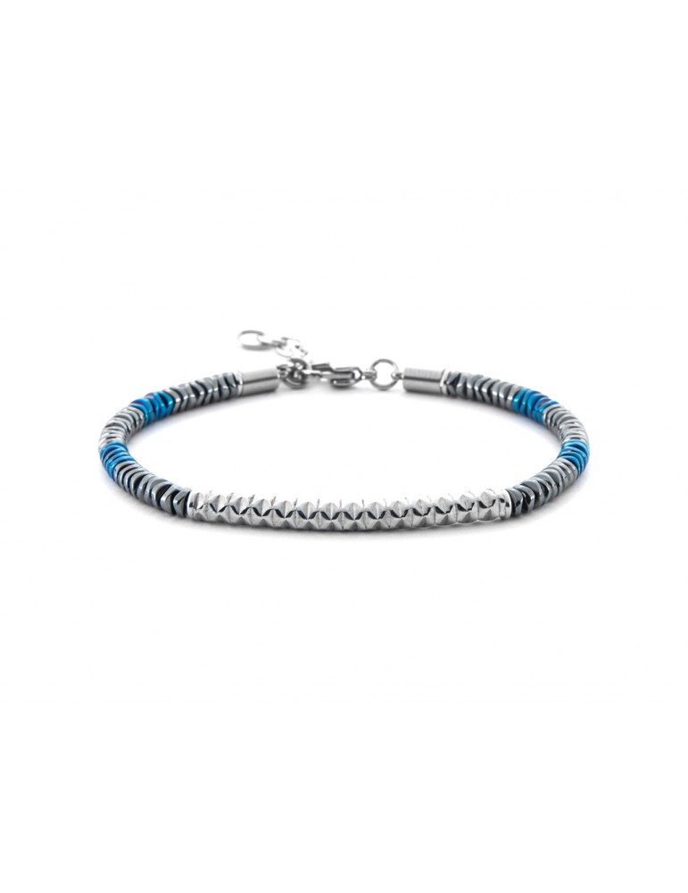 4US Paciotti | Bracciale in acciaio e acciaio PVD blu con ematite | 4UBR7029