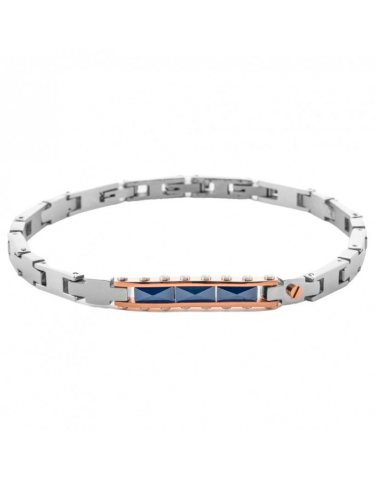 4US Paciotti | Bracciale in acciaio e acciaio PVD rosa con ceramica blu | 4UBR7054