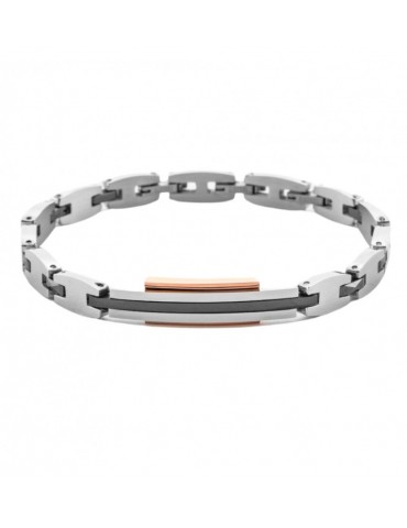 4US Paciotti | Bracciale in acciaio e acciaio PVD rosa con ceramica nera | 4UBR7057