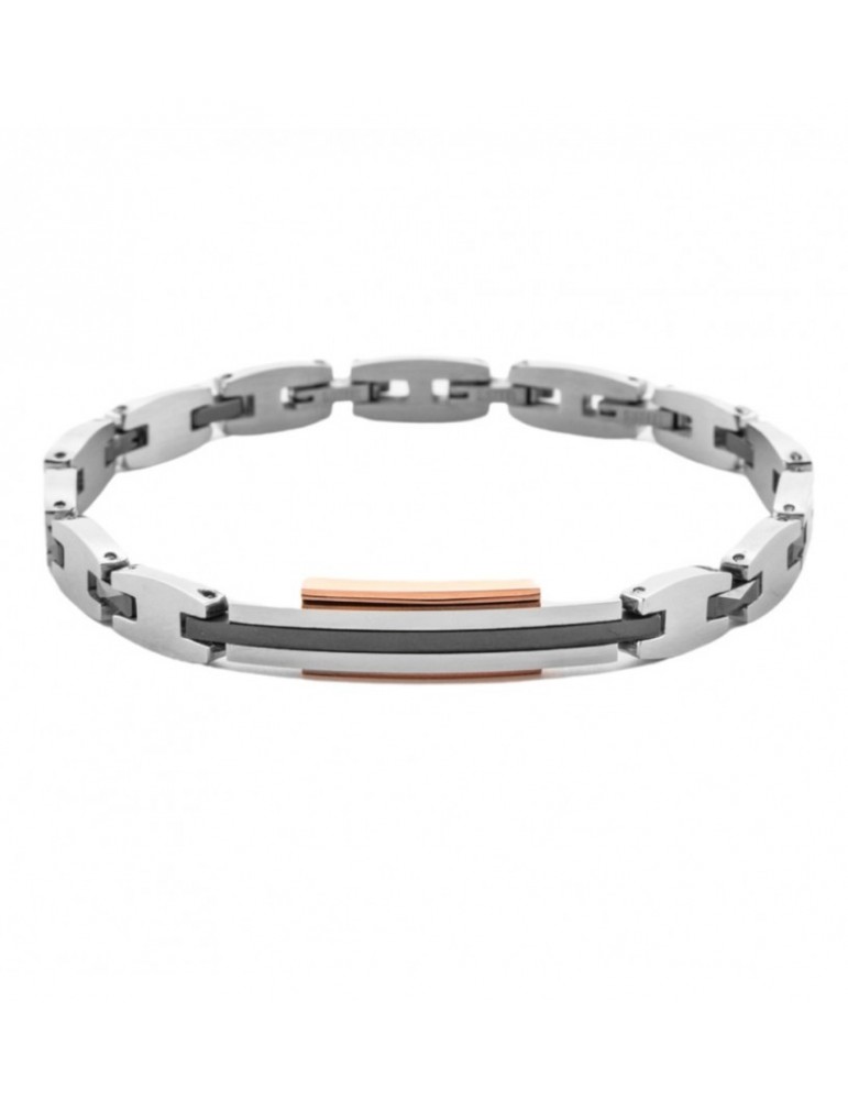 4US Paciotti | Bracciale in acciaio e acciaio PVD rosa con ceramica nera | 4UBR7057