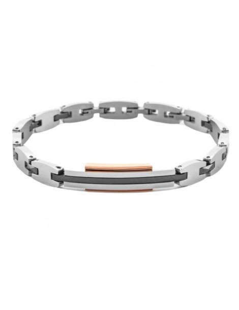 4US Paciotti | Bracciale in acciaio e acciaio PVD rosa con ceramica nera | 4UBR7057