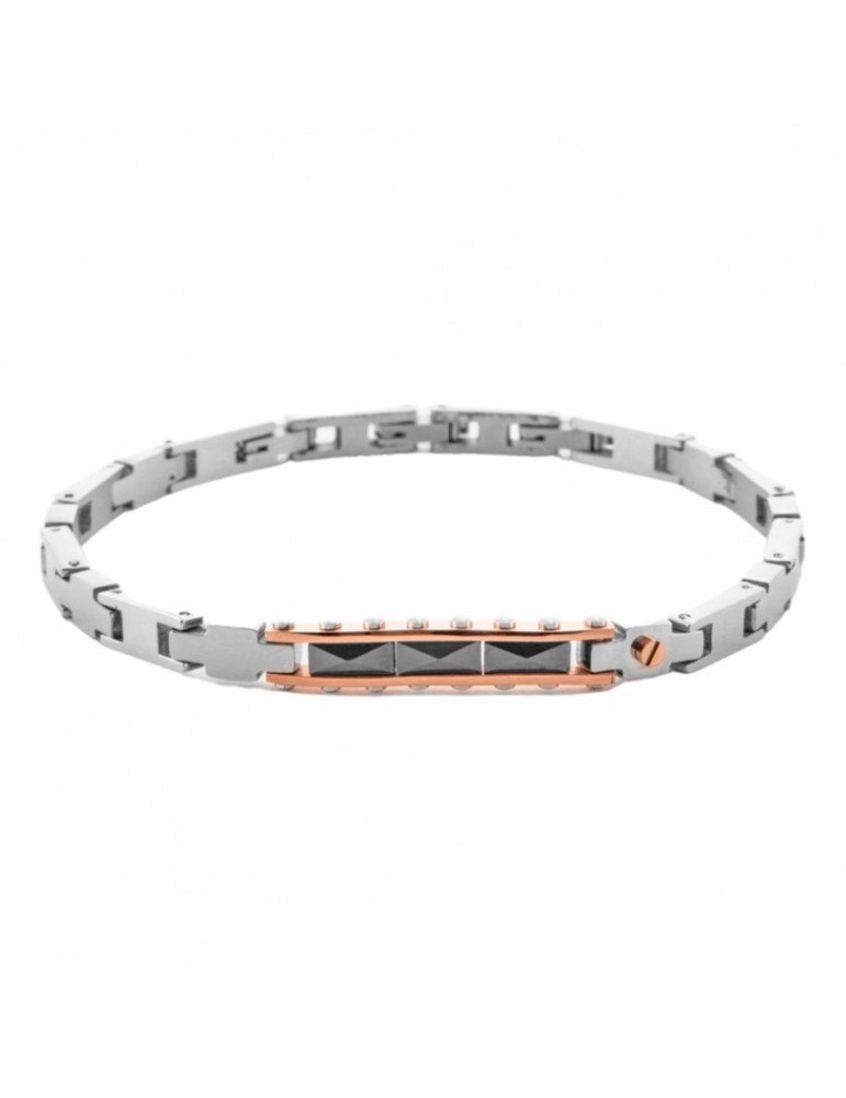 4US Paciotti | Bracciale in acciaio e acciaio PVD rosa con ceramica nera | 4UBR7055