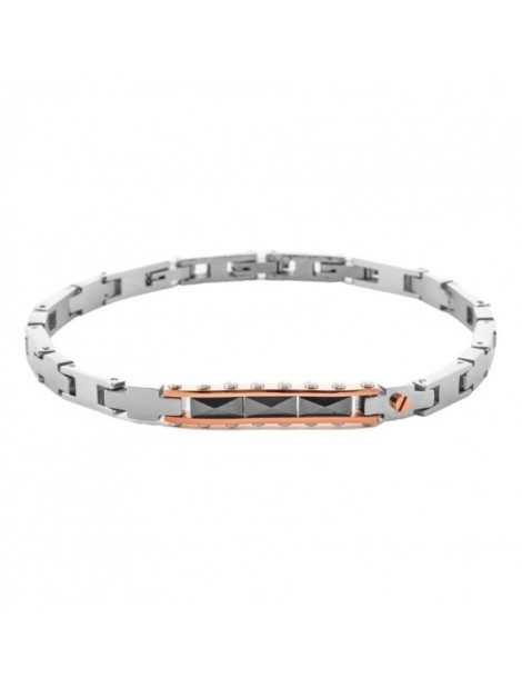 4US Paciotti | Bracciale in acciaio e acciaio PVD rosa con ceramica nera | 4UBR7055