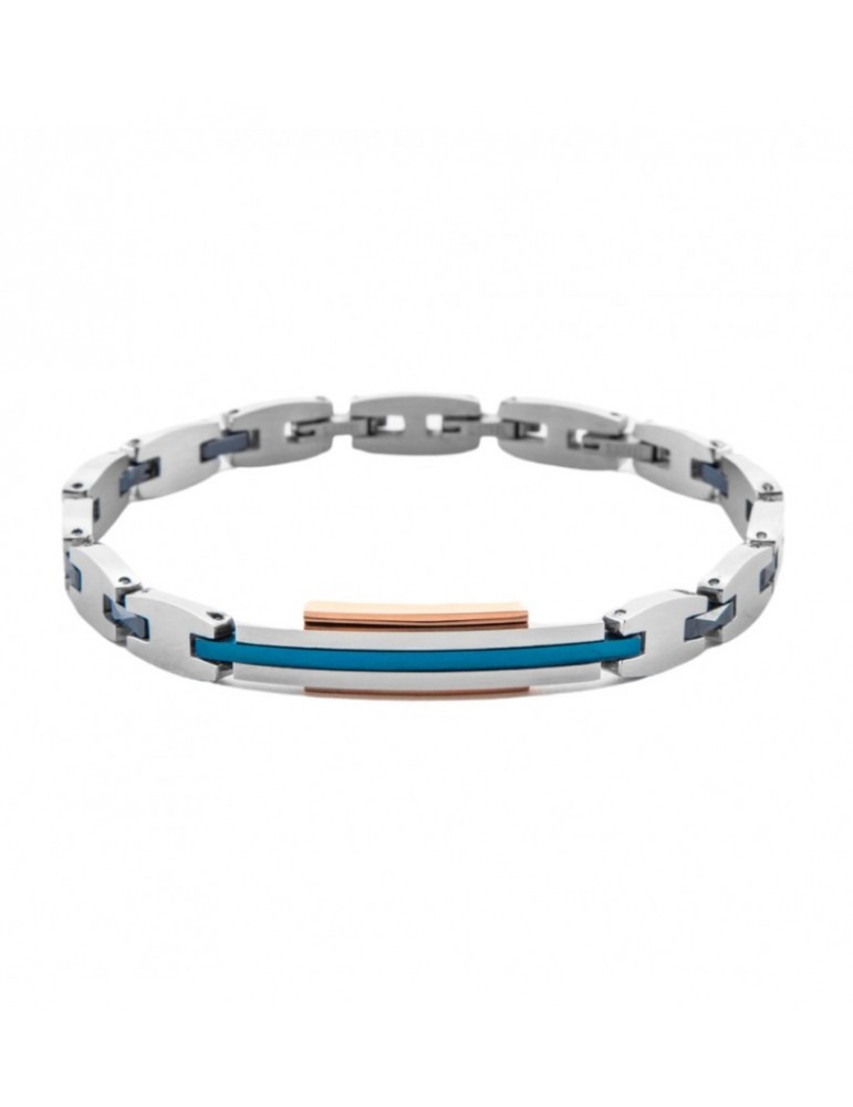 4US Paciotti | Bracciale in acciaio e acciaio PVD blu e rosa con ceramica blu | 4UBR7056