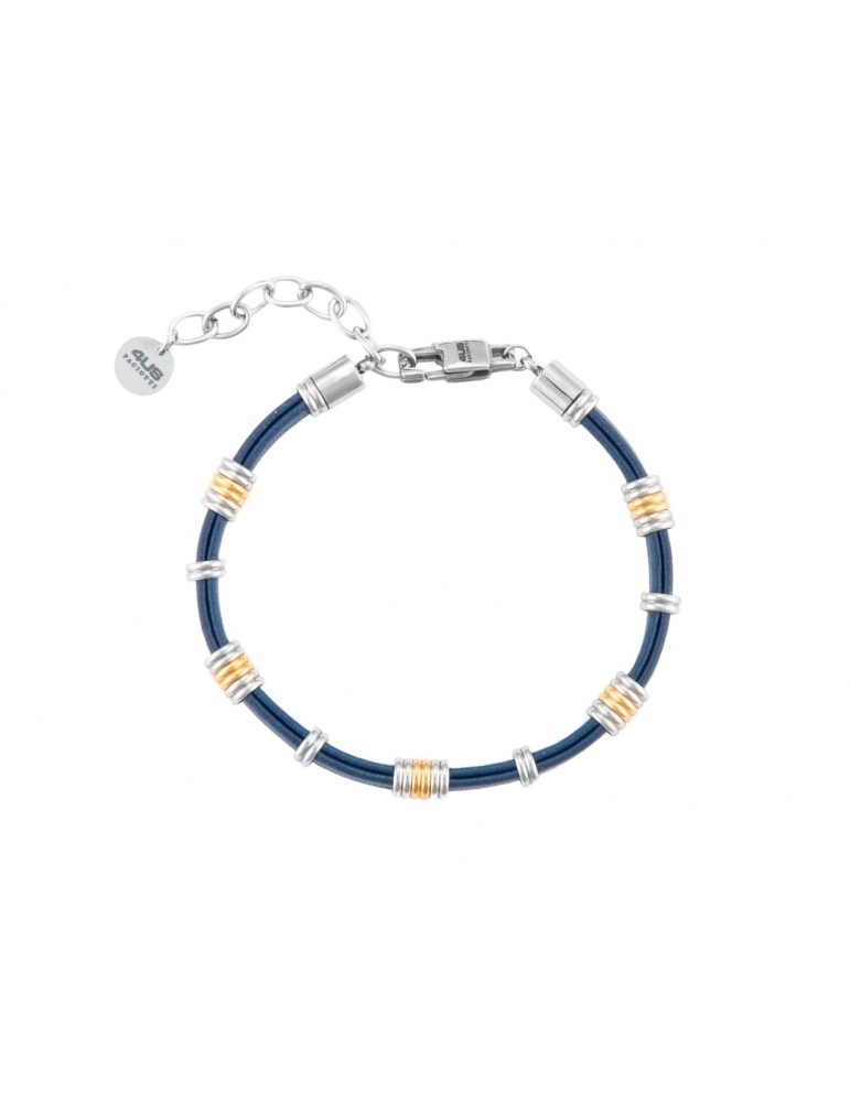 4US Paciotti | Bracciale in ecopelle con elementi in acciaio e acciaio PVD dorato | 4UBR7064