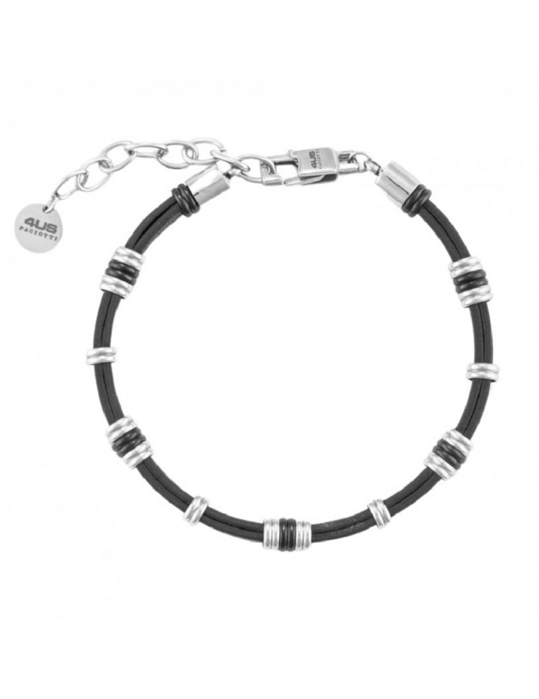 4US Paciotti | Bracciale in ecopelle con elementi in acciaio e acciaio PVD nero | 4UBR7066