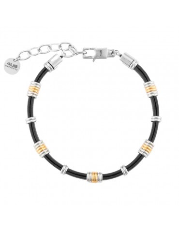 4US Paciotti | Bracciale in ecopelle con elementi in acciaio e acciaio PVD dorato | 4UBR7069