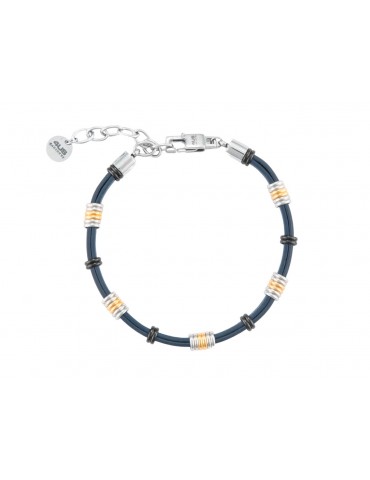 4US Paciotti | Bracciale in ecopelle con elementi in acciaio e acciaio PVD dorato e nero | 4UBR7068