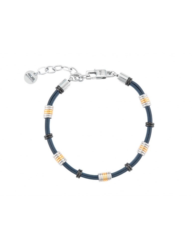 4US Paciotti | Bracciale in ecopelle con elementi in acciaio e acciaio PVD dorato e nero | 4UBR7068