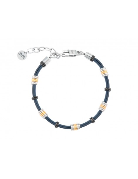 4US Paciotti | Bracciale in ecopelle con elementi in acciaio e acciaio PVD dorato e nero | 4UBR7068