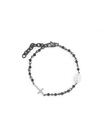 4US Paciotti | Bracciale rosario in acciaio e acciaio PVD nero con grani in ematite sfaccettata | 4UBR7355