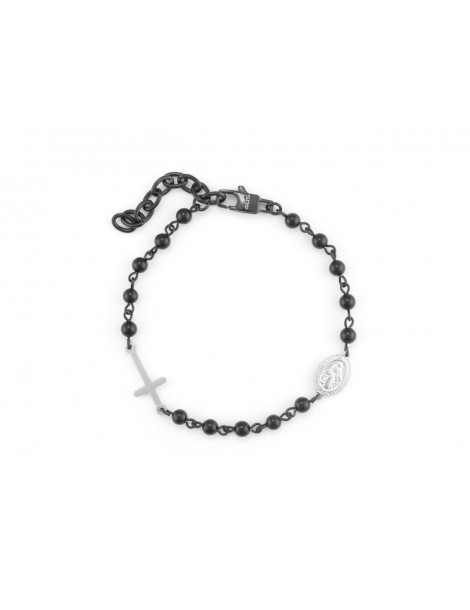 4US Paciotti | Bracciale rosario in acciaio e acciaio PVD nero con grani in onice | 4UBR7353