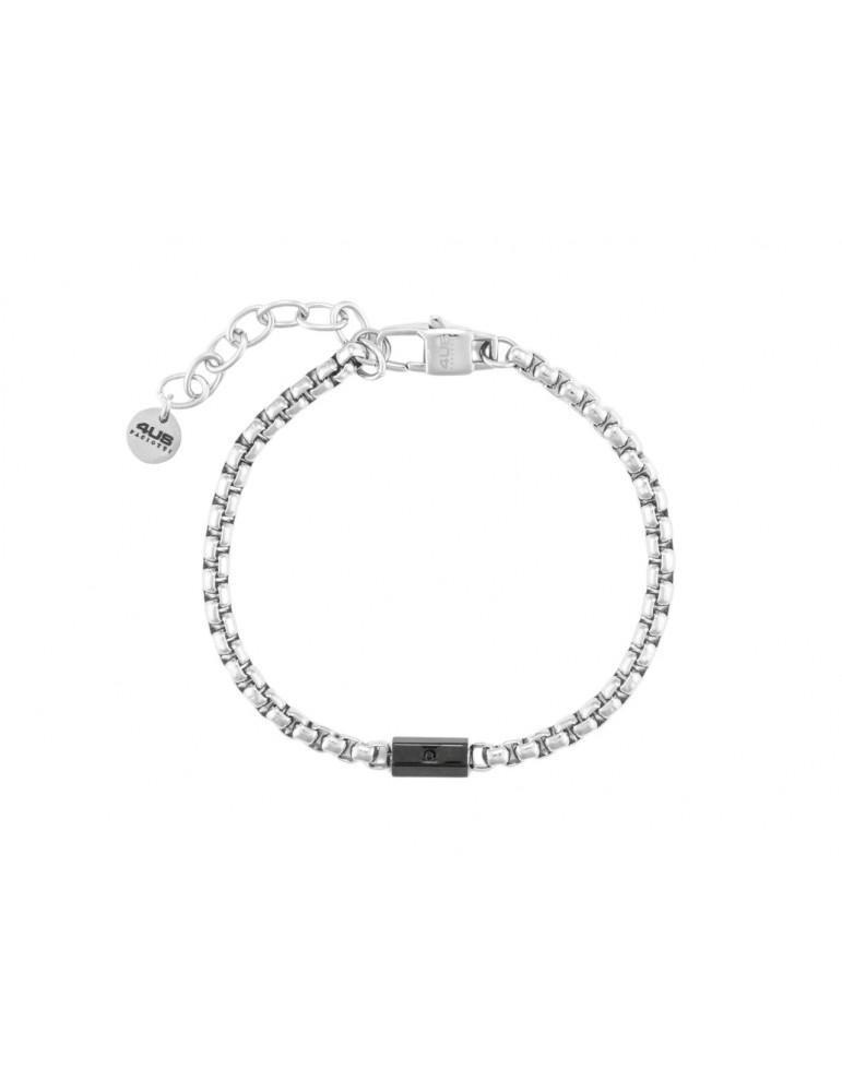 4US Paciotti | Bracciale in acciaio con elemento in acciaio PVD nero e zircone nero | 4UBR7016