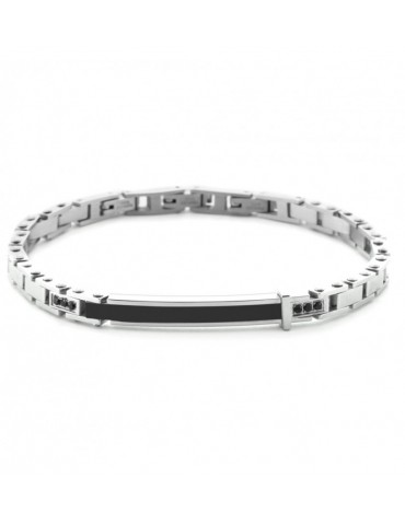 4US Paciotti | Bracciale in acciaio con targa e zirconi neri | 4UBR6996