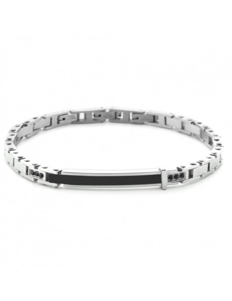 4US Paciotti | Bracciale in acciaio con targa e zirconi neri | 4UBR6996