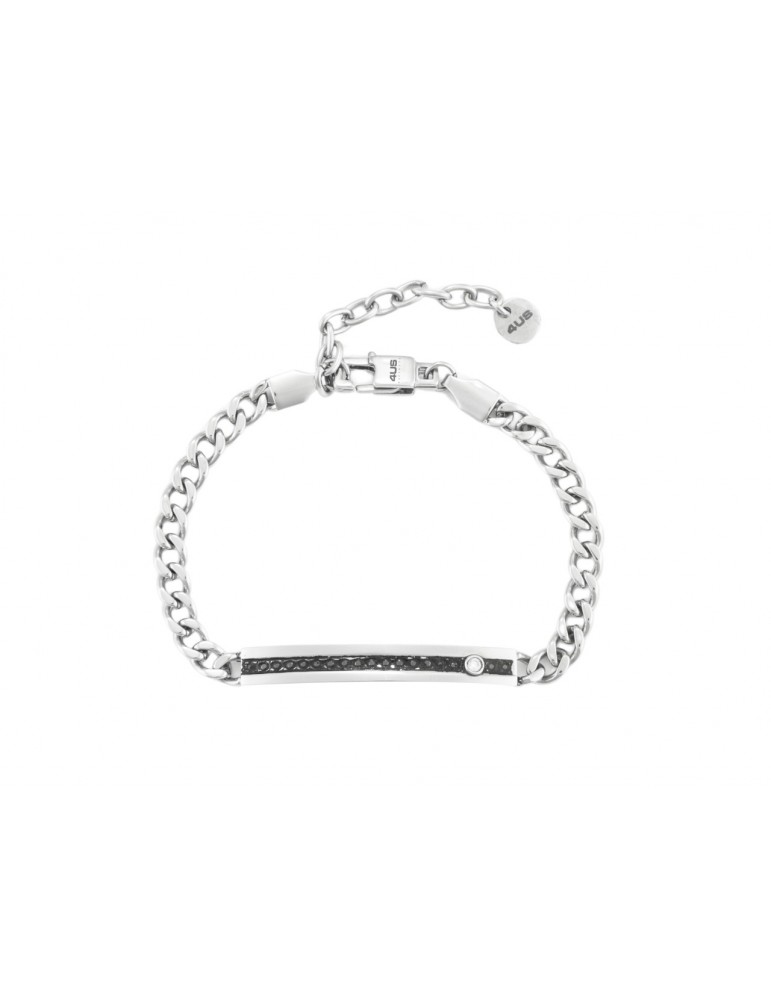 4US Paciotti | Bracciale in acciaio con targa e zirconi neri e bianchi | 4UBR6991