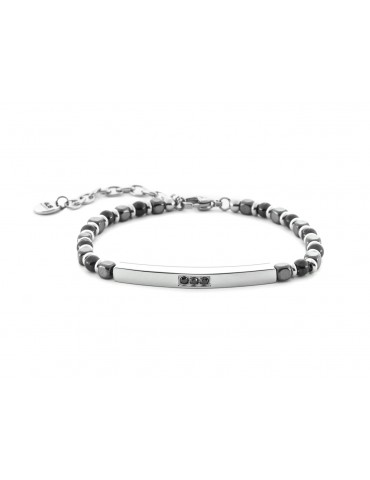 4US Paciotti | Bracciale in acciaio con ematite e targa con zirconi neri | 4UBR6998