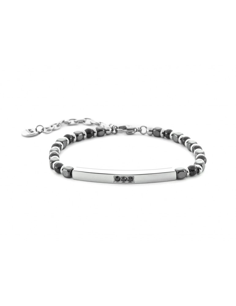 4US Paciotti | Bracciale in acciaio con ematite e targa con zirconi neri | 4UBR6998