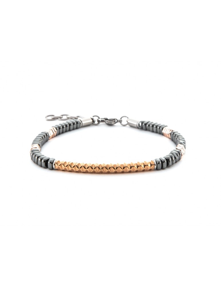 4US Paciotti | Bracciale in acciaio con targa texture in acciaio PVD rosato | 4UBR7030