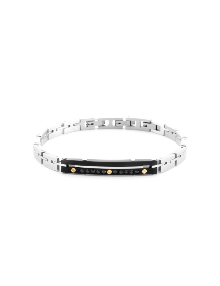 4US Paciotti | Bracciale in acciaio con targa in acciaio PVD nero con spinelli neri e oro 750‰ | 4UBR6949