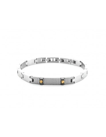 4US Paciotti | Bracciale in acciaio con targa texture e acciaio PVD nero con oro 750‰ | 4UBR6951