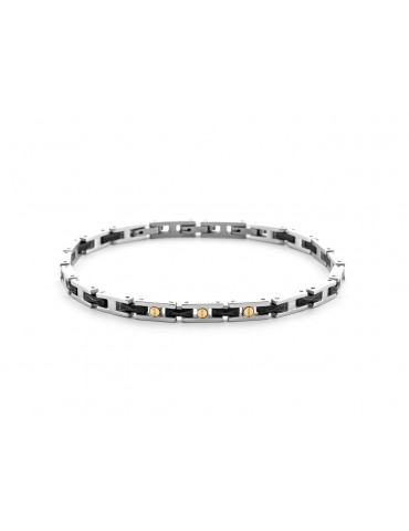 4US Paciotti | Bracciale in acciaio con ceramica nera e oro 750‰ | 4UBR6933