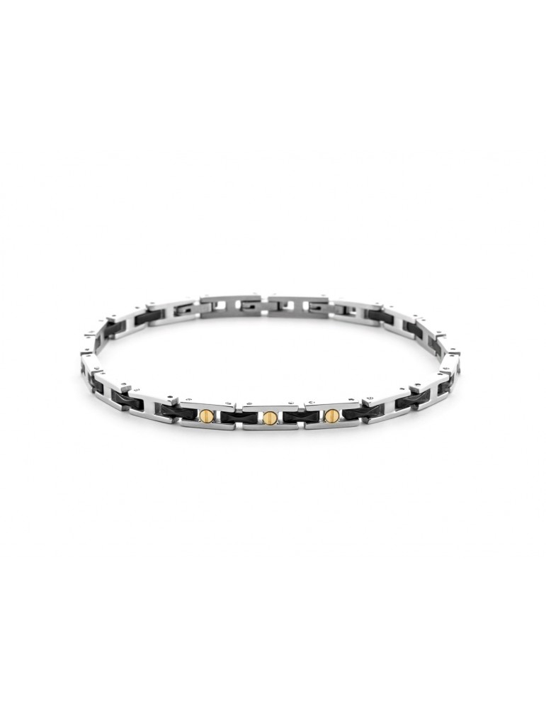 4US Paciotti | Bracciale in acciaio con ceramica nera e oro 750‰ | 4UBR6933