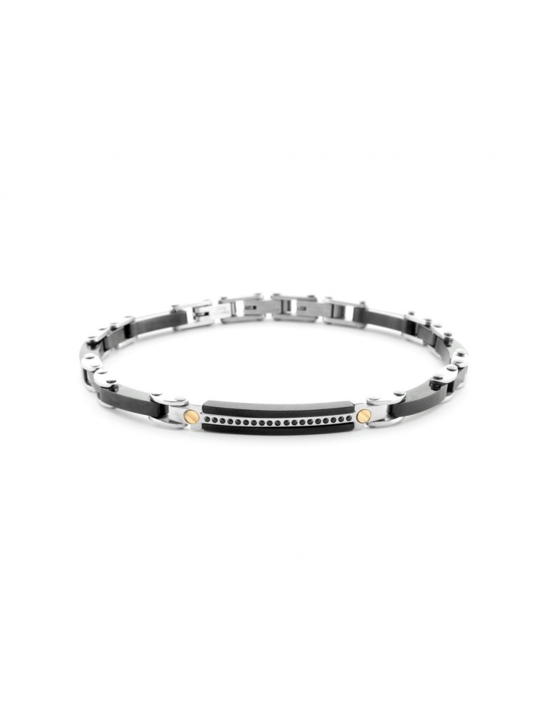 4US Paciotti | Bracciale in acciaio e acciaio PVD nero con ceramica nera spinelli neri e oro 750‰ | 4UBR6944