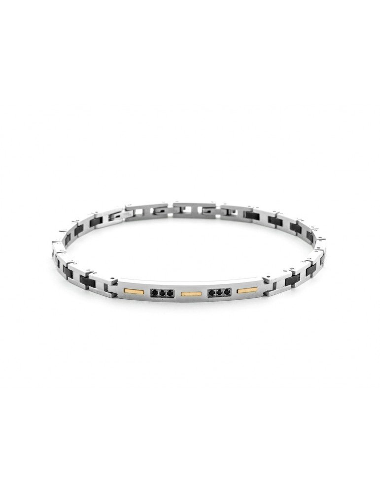 4US Paciotti | Bracciale in acciaio con ceramica nera e oro 750‰ | 4UBR6931