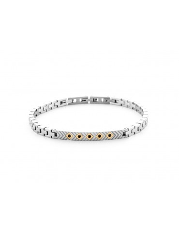 4US Paciotti | Bracciale in acciaio con targa texture spinelli neri e oro 750‰ | 4UBR6936