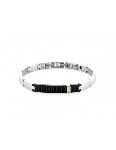 4US Paciotti | Bracciale in acciaio con targa in acciaio PVD nero e oro 750‰ | 4UBR6952