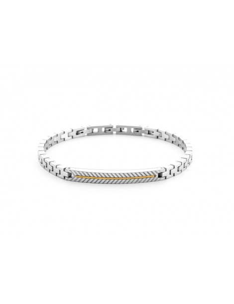 4US Paciotti | Bracciale in acciaio con targa texture e oro 750‰ | 4UBR6935