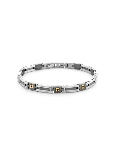 4US Paciotti | Bracciale in acciaio e acciaio PVD nero con spinelli neri e oro 750‰ | 4UBR6955