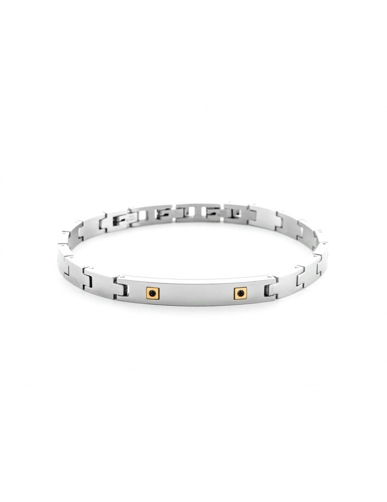 4US Paciotti | Bracciale in acciaio con targa spinelli neri e oro 750‰ | 4UBR6930