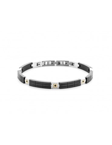 4US Paciotti | Bracciale in acciaio e acciaio PVD nero con spinelli neri e oro 750‰ | 4UBR6938