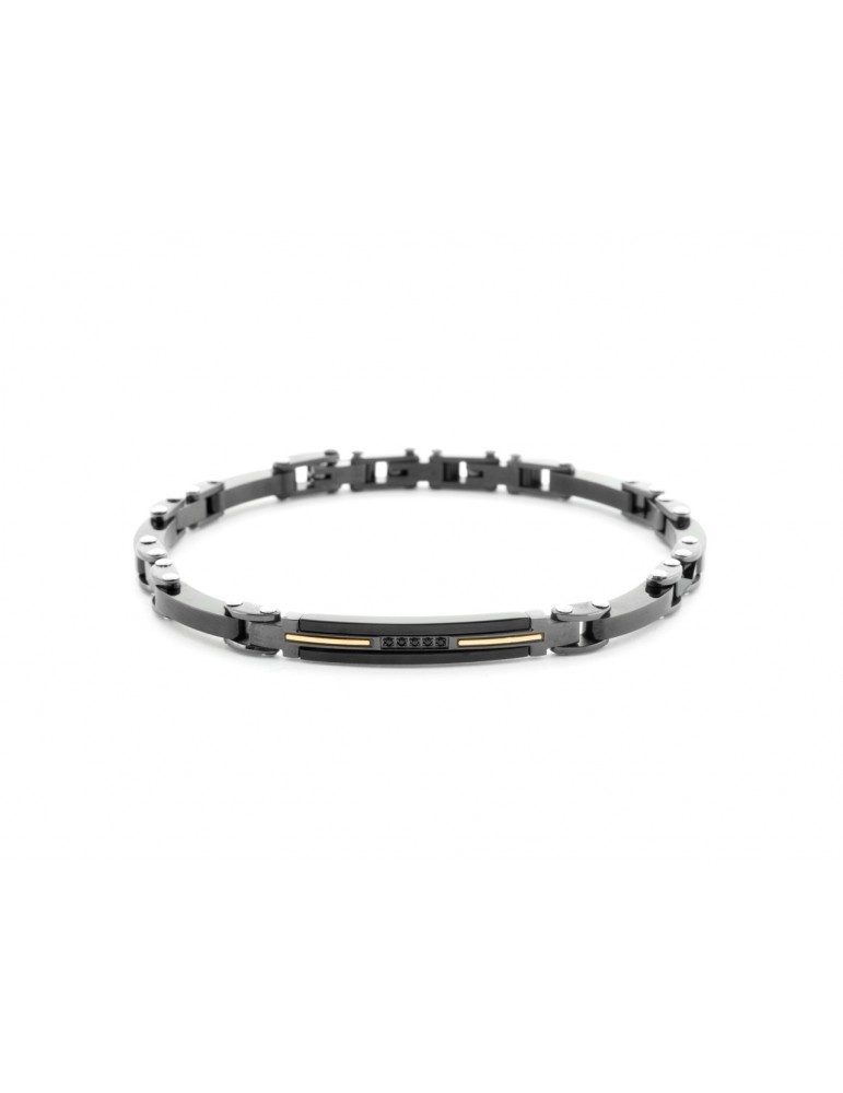 4US Paciotti | Bracciale in acciaio e acciaio PVD nero con spinelli neri ceramica nera e oro 750‰ | 4UBR6943