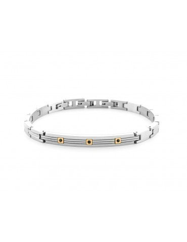 4US Paciotti | Bracciale in acciaio con targa spinelli neri e oro 750‰ | 4UBR6932