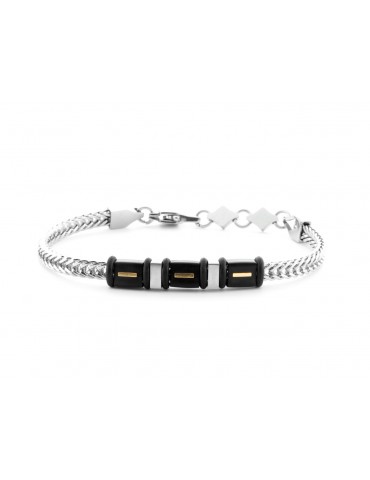 4US Paciotti | Bracciale in acciaio e acciaio PVD nero con anelli in gomma e oro 750‰ | 4UBR6942