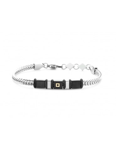 4US Paciotti | Bracciale in acciaio e acciaio PVD nero con anelli in gomma spinello nero e oro 750‰ | 4UBR6941