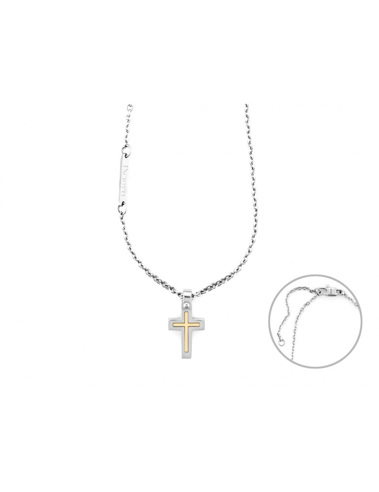 4US Paciotti | Collana con croce in acciaio e oro 750‰ | 4UCL6923