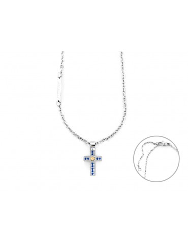 4US Paciotti | Collana con croce in acciaio con spinelli blu e oro 750‰ | 4UCL6921