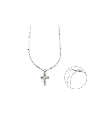 4US Paciotti | Collana con croce in acciaio con spinelli neri e oro 750‰ | 4UCL6920